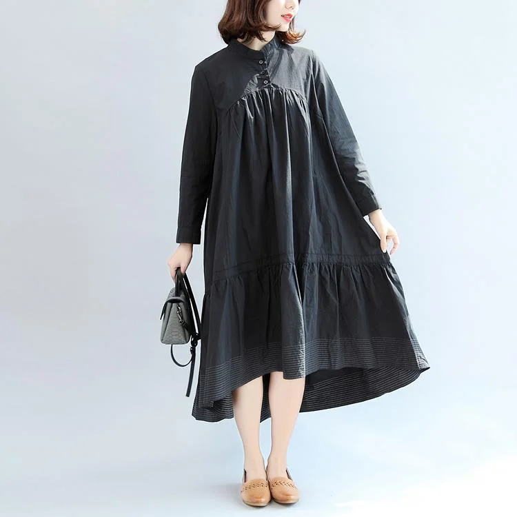 2017 fall black butterfly hem cotton dresses oversize casual long sleeve maxi dress Comfortable Maxi Dress with Sleeves