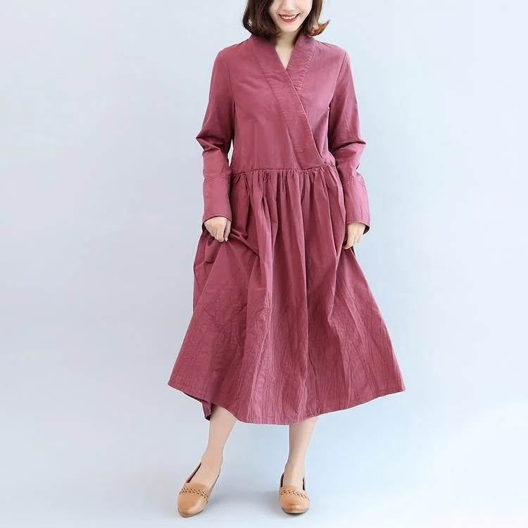 2017 fall burgundy cotton dresses plus size casual v neck maxi dress Elegant Tiered Maxi Dress