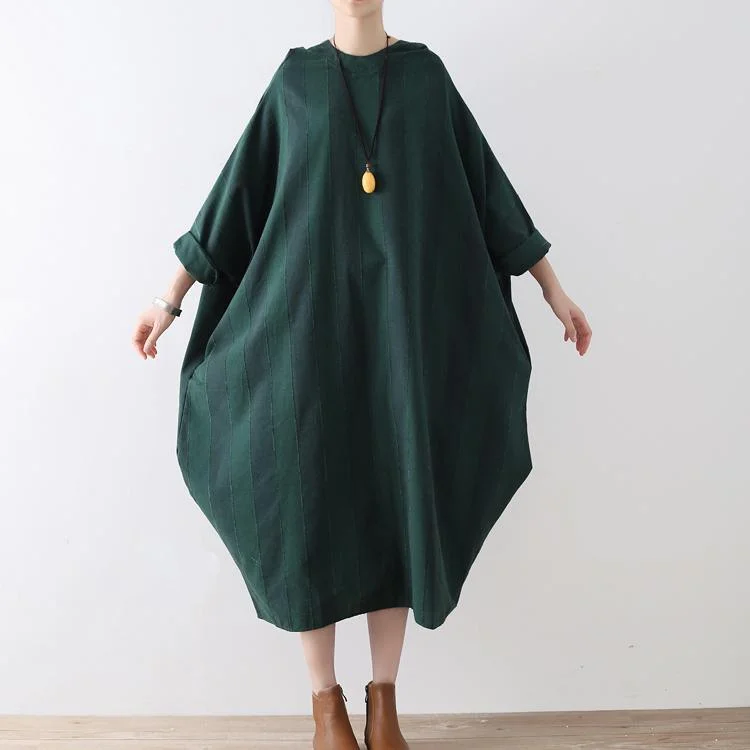 2017 fall new green striped linen dresses plus size stylish hooded asymmetric maxi dress Fashionable Sheer Maxi Dress