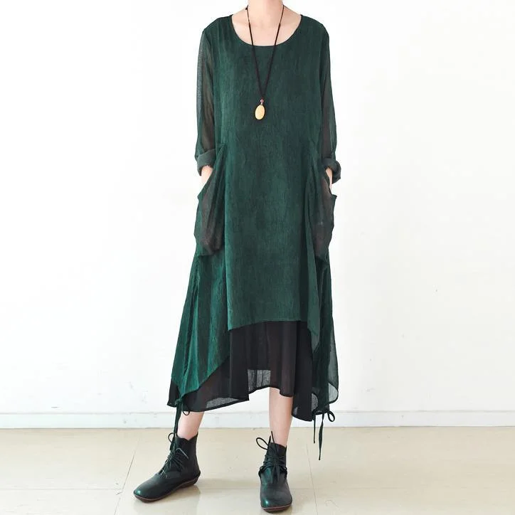 2017 new blackish green asymmetric chiffon dresses plus size casual pockers maxi dress Elegant Sleeveless Maxi Dress