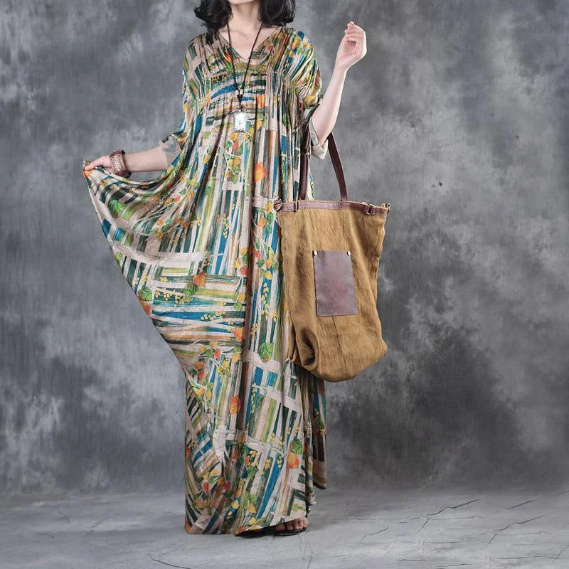 2017 rainbow baggy silk dresses plus size draping sundress v neck vintage maxi dress Comfortable Fit-and-Flare Maxi Dress