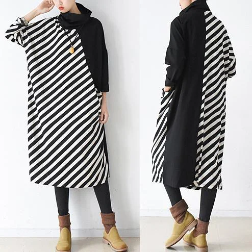 2017 spring side striped cotton dresses plus size long maxi dress caftans Classic Solid Maxi Dress