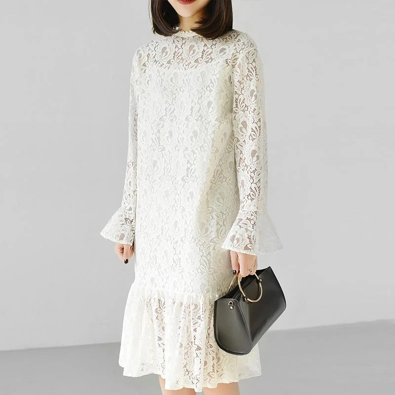 2017 spring white lace dress causal pleated hem maxi dresses long sleeve Cozy Spaghetti Strap Maxi Dress