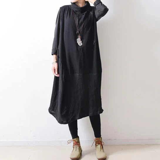 2017 winter original black asymmetric cotton dresses plus size casaul maxi dress Stylish Empire Waist Maxi Dress