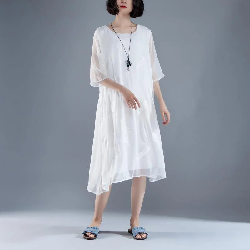 2018 maxi dresses fashion Casual Summer Fake Two-piece White Retro Dress Stylish One-Shoulder Maxi Dress