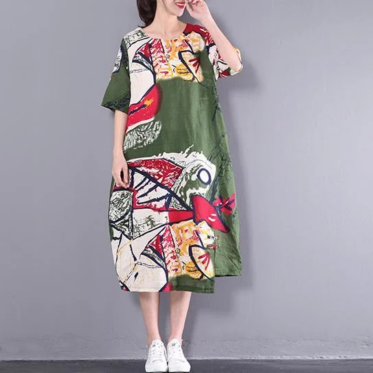 2021 Unique Green O Neck Summer Dresses Fine Cotton Maxi Dress Plus Size Clothes Comfortable Ruffle Hem Maxi Dress