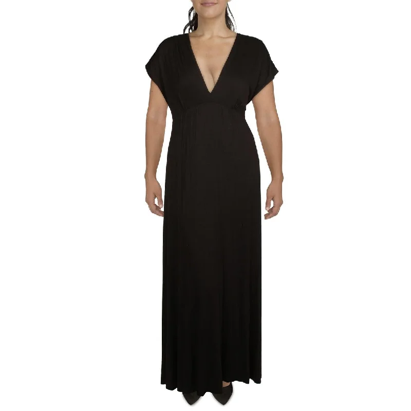 24seven Comfort Apparel Womens Plus Knit Long Maxi Dress Trendy V-Neck Maxi Dress