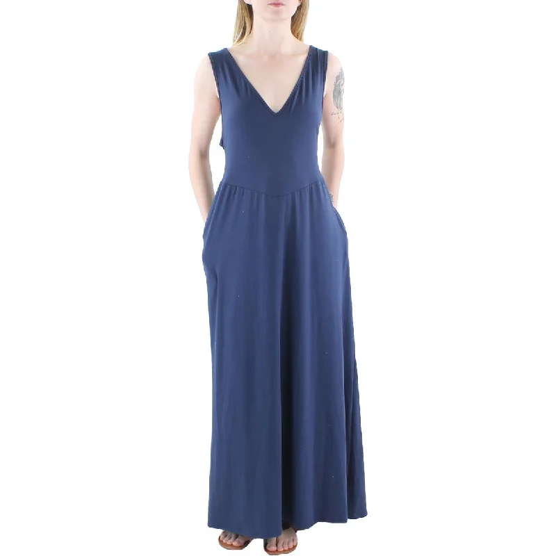 24seven Comfort Apparel Womens Plus Solid V Neck Maxi Dress Classic V-Neck Maxi Dress