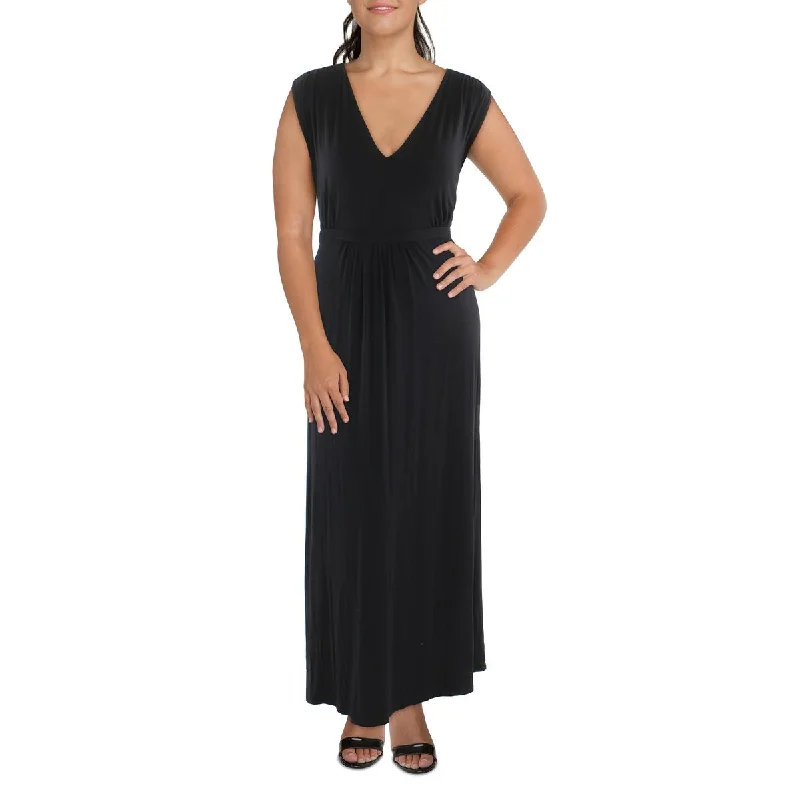 24seven Comfort Apparel Womens Plus V-Neck Long Maxi Dress Comfortable Bohemian Maxi Dress