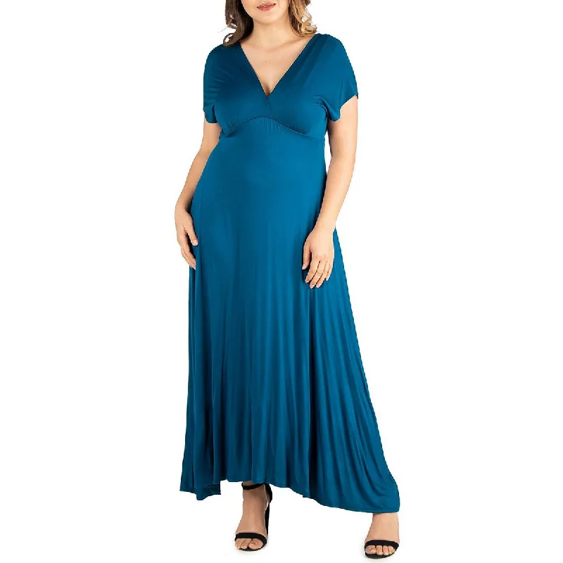 24seven Comfort Apparel Womens Plus V Neck Solid Maxi Dress Fashionable Sheer Maxi Dress