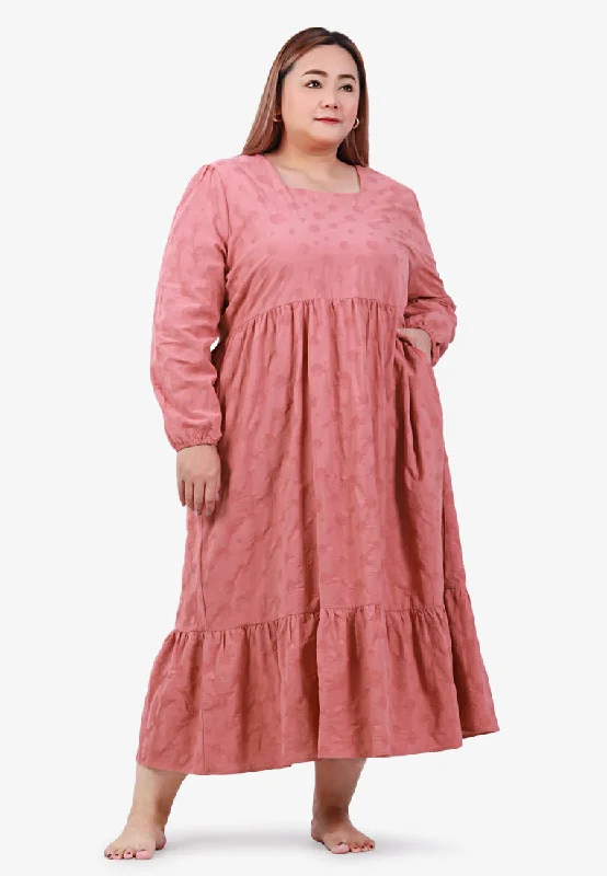 Mallori Cotton Square Neckline Midi Dress - Pink Comfortable Denim Midi Dress