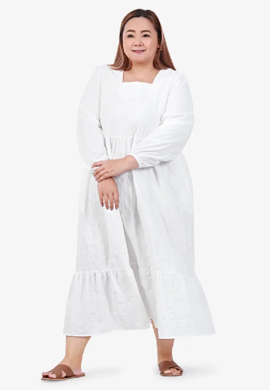 Mallori Cotton Square Neckline Midi Dress - White Chic Lace Detail Midi Dress