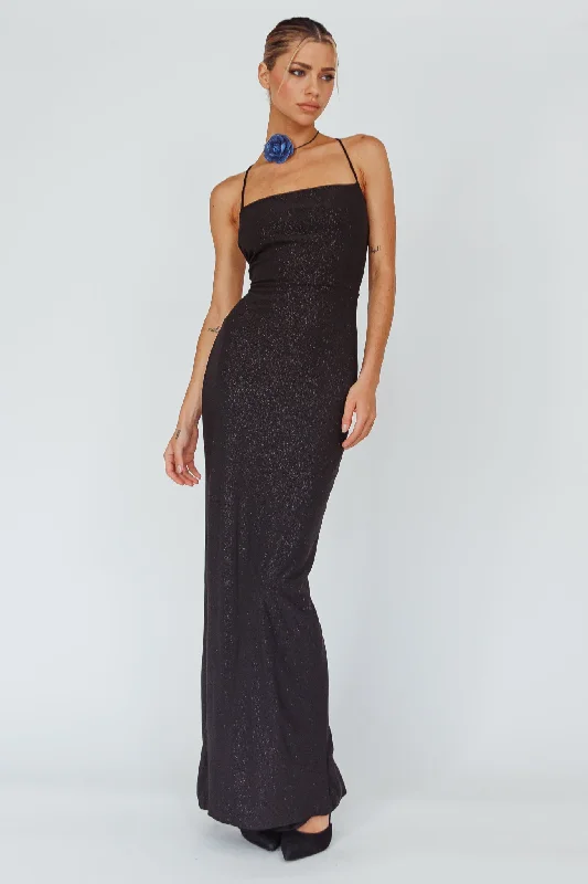 Ailani Lace-Up Back Maxi Dress Sparkle Black Cozy Longline Maxi Dress