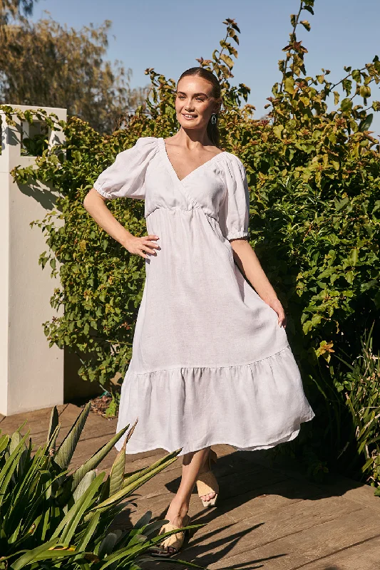 Alison Linen Maxi Dress in White Elegant Sleeveless Maxi Dress
