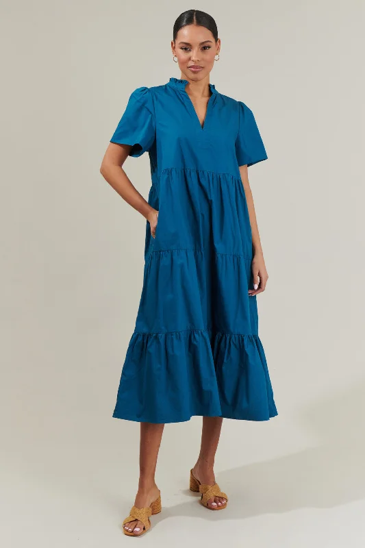 Amayah Tiered Midi Dress Cozy Spaghetti Strap Midi Dress