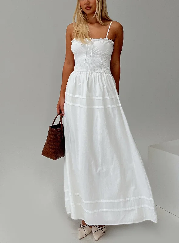 Americas Sweetheart Maxi Dress White Stylish V-Neck Maxi Dress