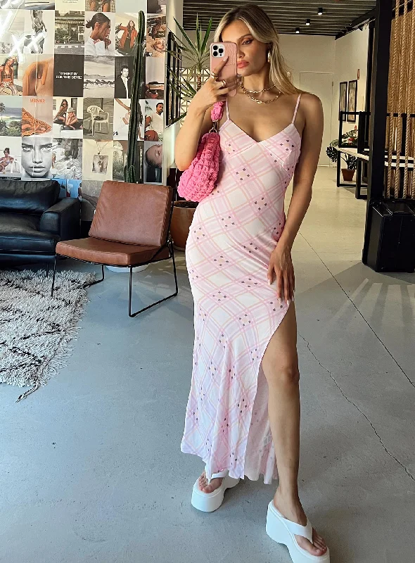 Amity Maxi Dress Pink Multi Comfortable Fitted Maxi Dress