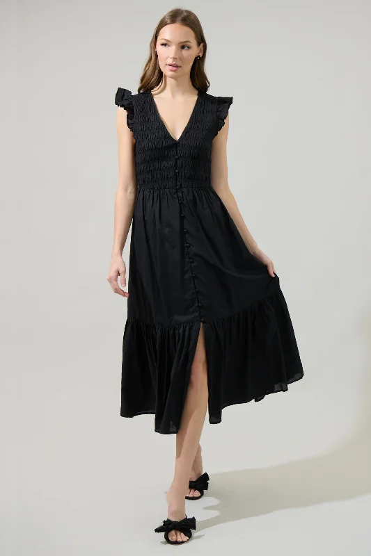 Angie Smocked Tiered Midi Dress Stylish High-Waisted Midi Dress