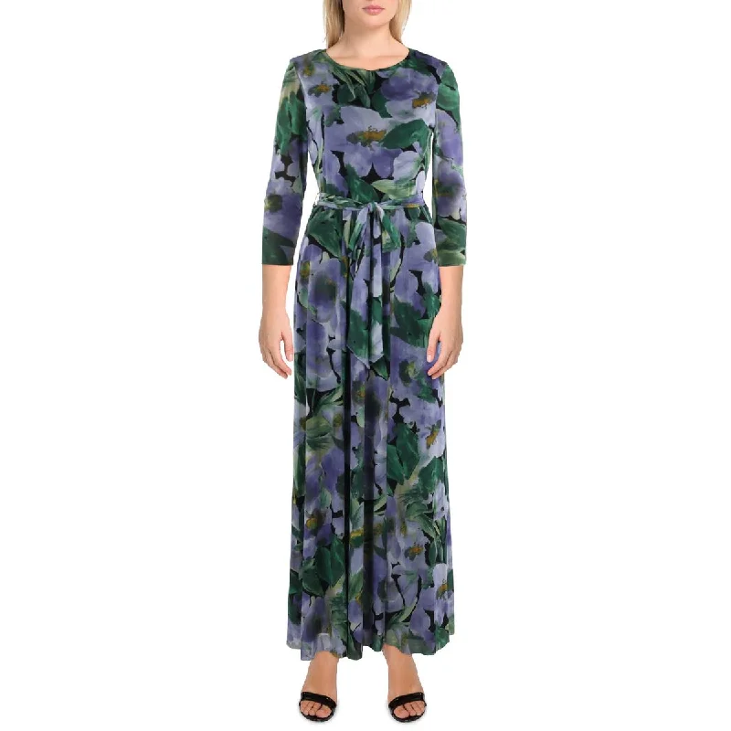 Anne Klein Womens Floral Print Long Maxi Dress Cozy Open-Back Maxi Dress