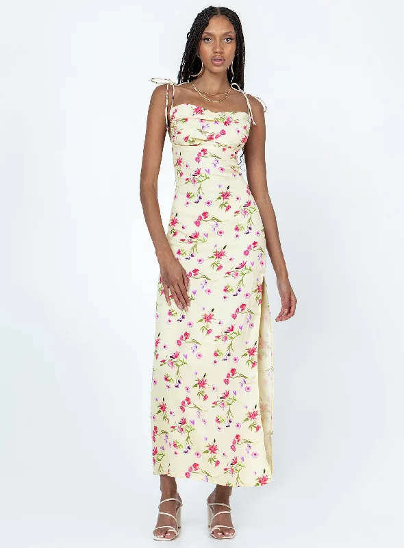 Arness Maxi Dress Yellow Floral Trendy Fit-and-Flare Maxi Dress