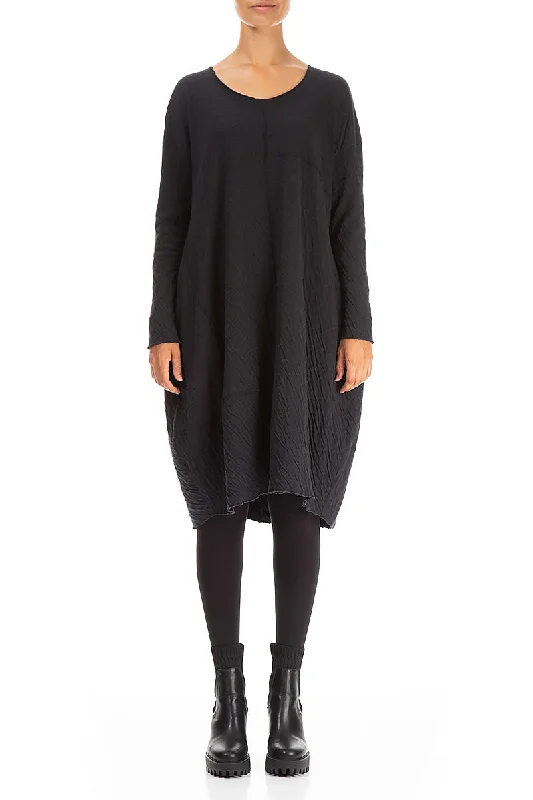 Balloon Grey Wavy Cotton Midi Dress Cozy Ribbed Knit Midi Dress