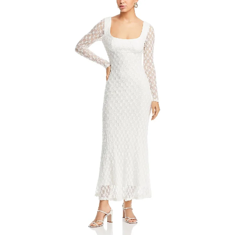 Bardot Womens Adoni Lace Long Maxi Dress Chic Button-Up Maxi Dress