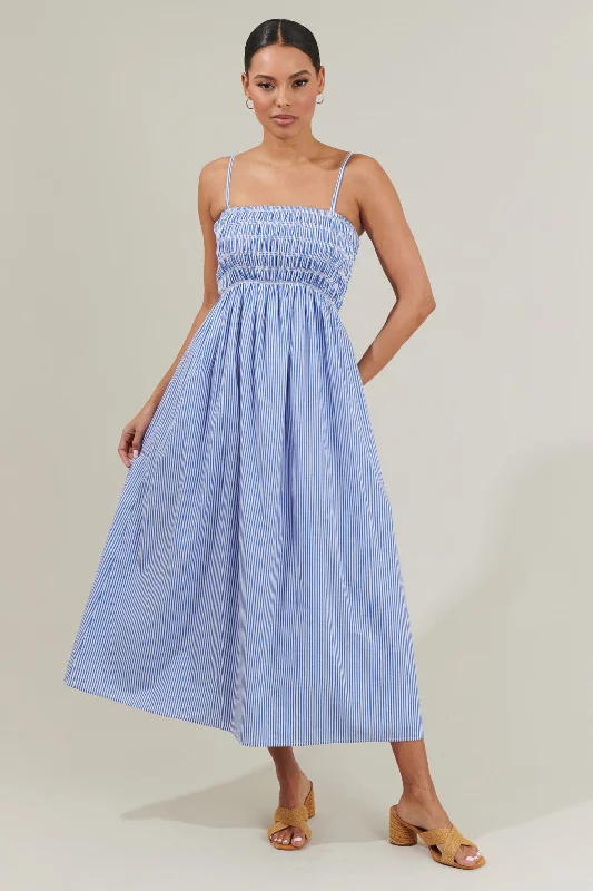 Bartlett Striped Smocked Midi Dress Comfortable Lace-Up Midi Dress
