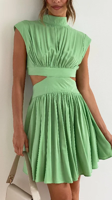 Beatrice Mini Dress - Light Green Chic Mini Dress with V-Neck