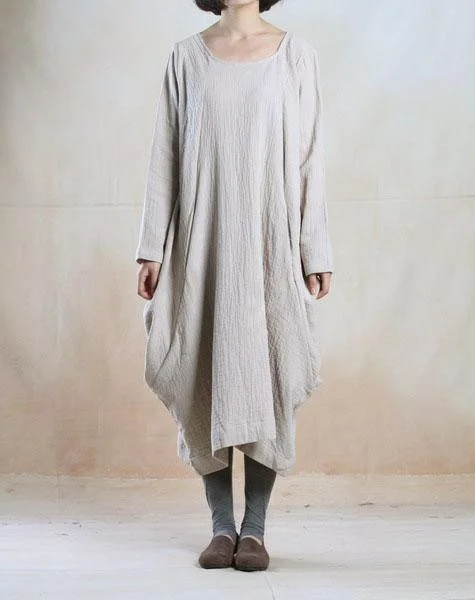 Beige Baggy linen maxi dress long plus size spring linen dresses Chic Off-Shoulder Maxi Dress