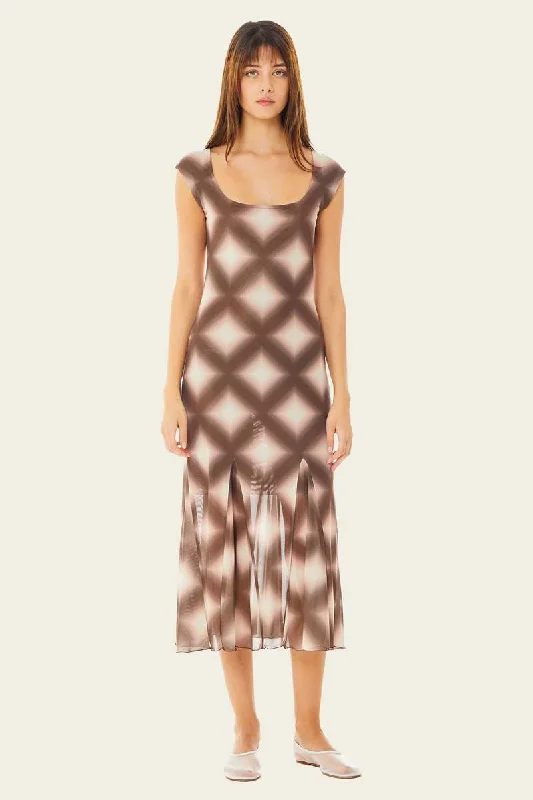 Bitna Mesh Midi Dress - Clay Fashionable High-Low Midi Dress