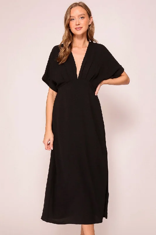 Black Airy Midi Dress Fashionable Skater Midi Dress