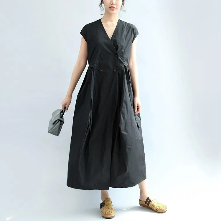 black button casual cotton dresses loose slim sundress short sleeve maxi dress Cozy Longline Maxi Dress