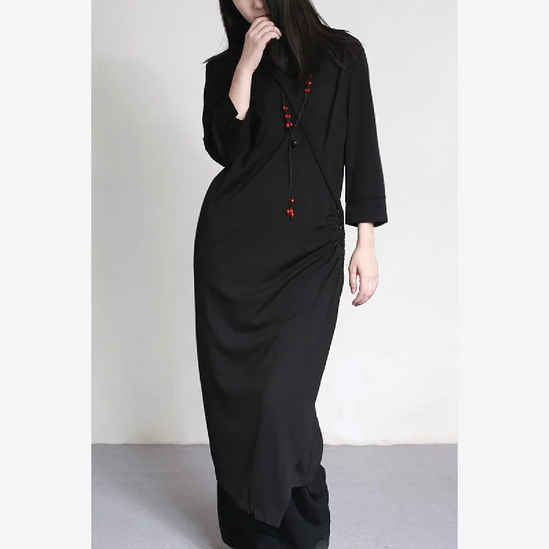 black casual cotton asymmetric dresses oversize draping vintage maxi dress Fashionable Sheer Maxi Dress