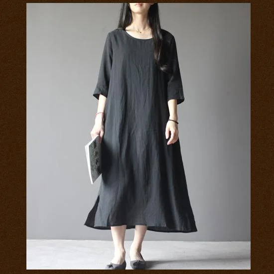 black half sleeve linen sundress oversize maxi dresses Stylish Boho Chic Maxi Dress