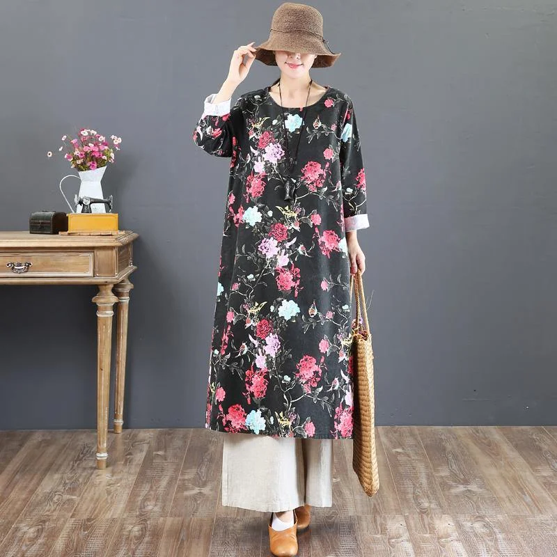 black prints cotton dresses oversize long sleeve cotton maxi dresses Cozy Spaghetti Strap Maxi Dress