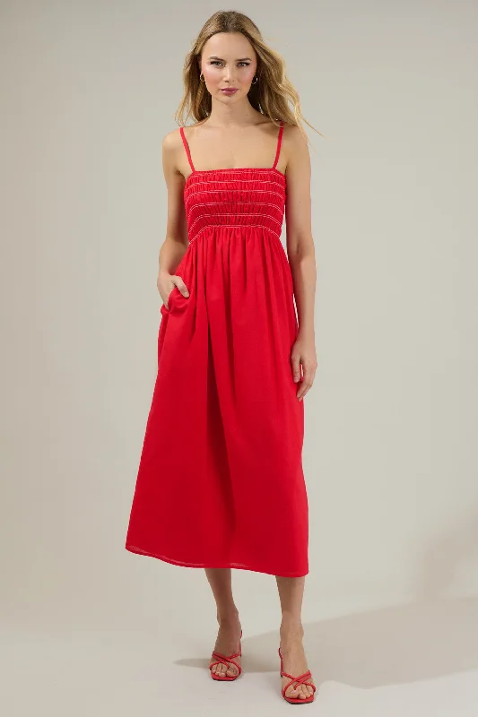 Blair Bartlett Smocked Midi Dress Comfortable Ruched Midi Dress