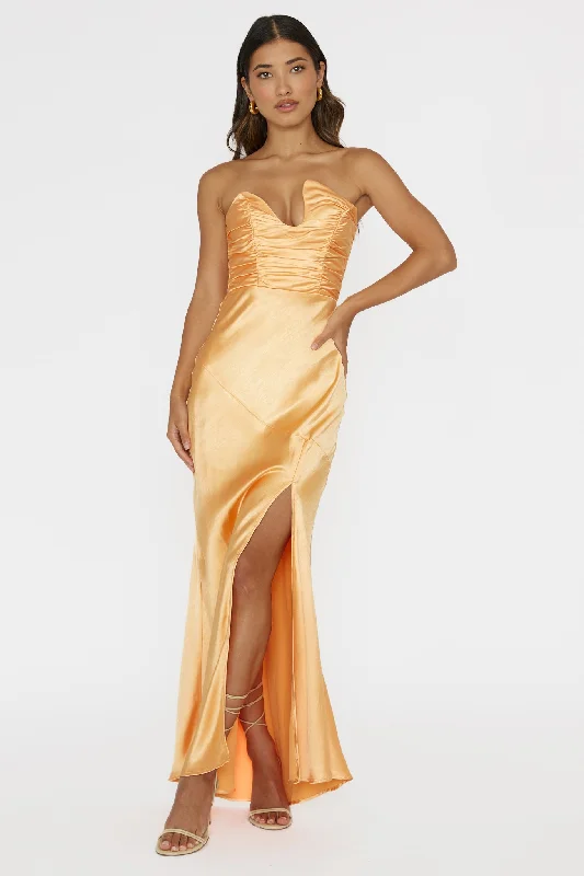 Blaise Asymmetric Neckline Maxi Dress Apricot Comfortable Cotton Maxi Dress
