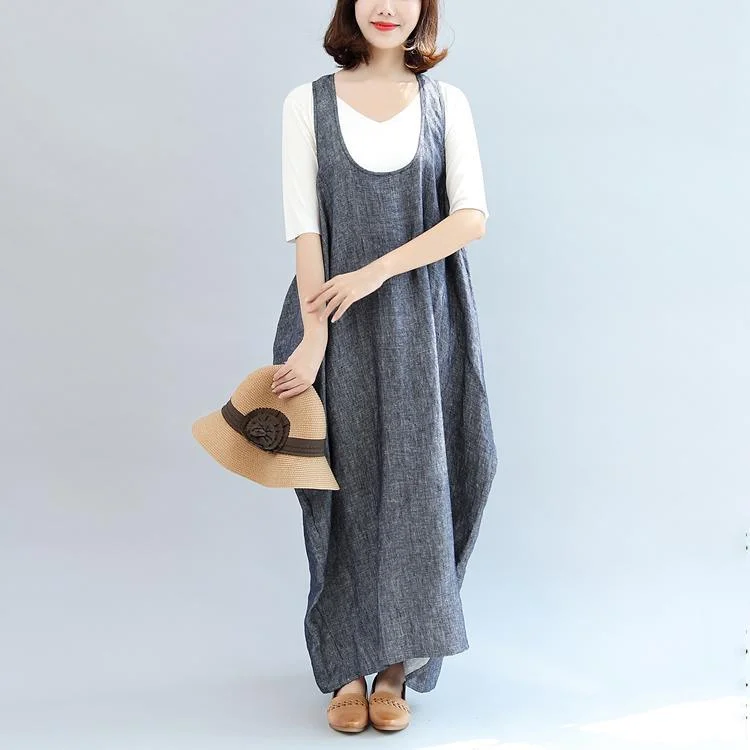 blue gray stylish cotton dresses plus size casual sleeveless maxi dress Comfortable Fit-and-Flare Maxi Dress