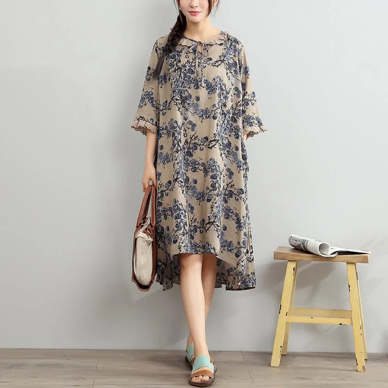 blue summer dresses linen oversize sundress print half sleeve maxi dress Chic Summer Maxi Dress