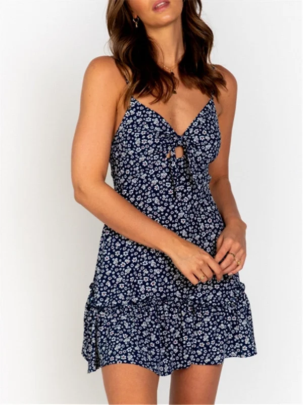 Bohemian Polka Dot Sexy Camisole Mini Dresses Casual V-Neck Mini Dress