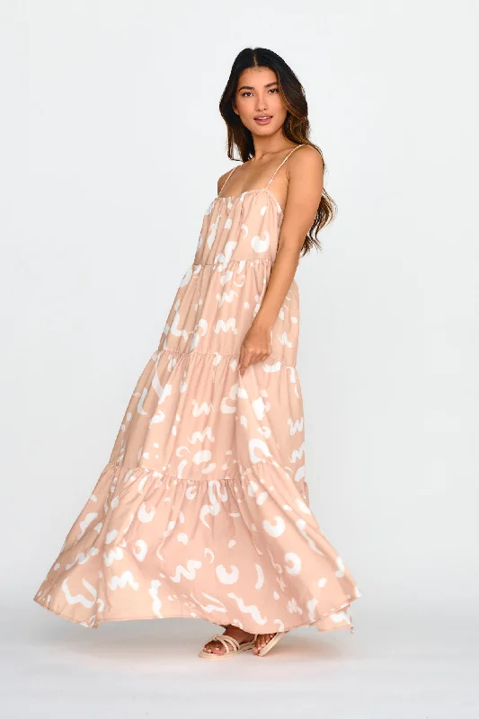 Bora Bora Tied Back Maxi Dress Print Beige Cozy Maxi Dress with Slit