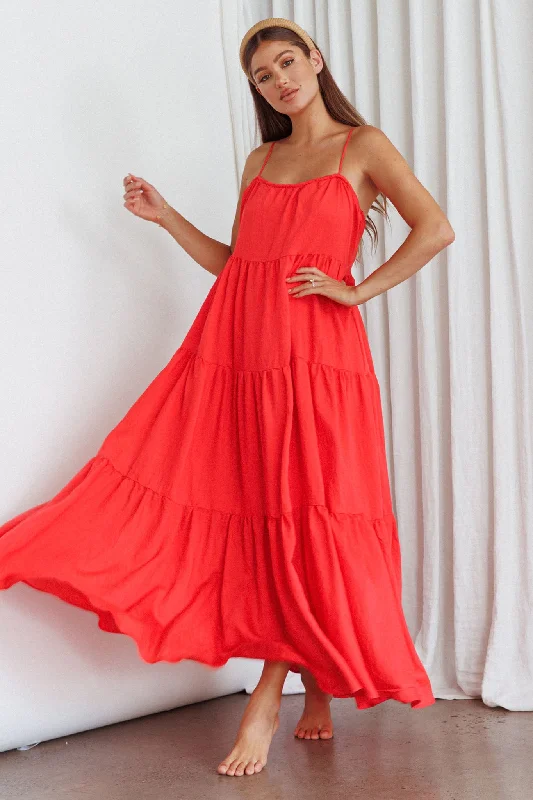 Bora Bora Tied Back Maxi Dress Watermelon Fashionable Maxi Dress with Fringe