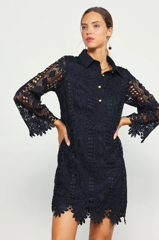 Embroidered Eyelet Lace Mini Dress Trendy A-Line Mini Dress
