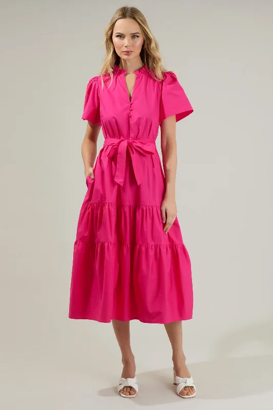 Britt Poplin Tiered Midi Dress Classic Black Midi Dress