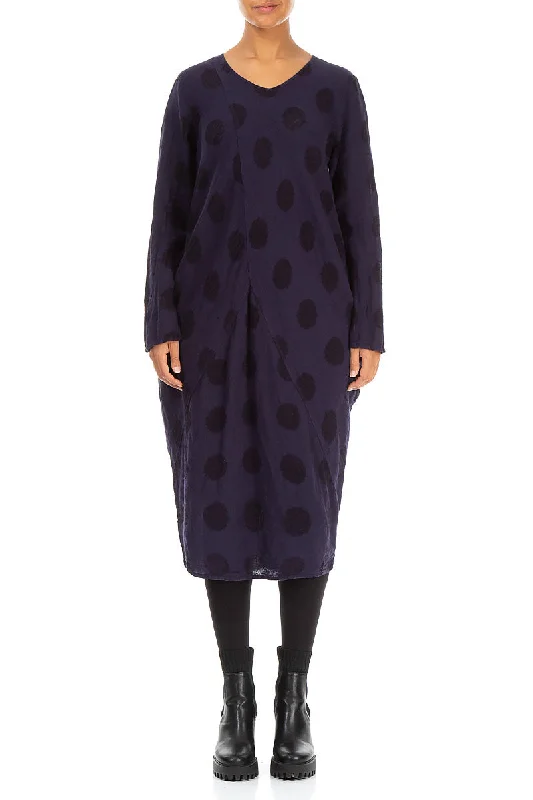 Bubble Pattern Dark Purple Linen Midi Dress Comfortable Casual Midi Dress