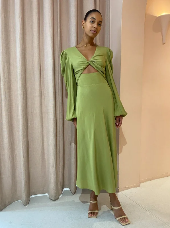 By Johnny Emily Twist Midi Dress in Sea Green Trendy Ruffled Sleeve Midi Dress