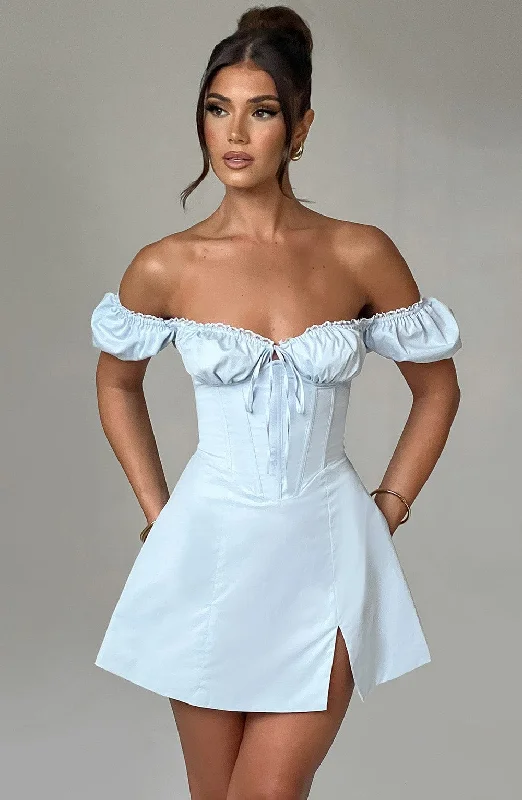 Caitlyn Mini Dress - Blue Elegant Silk Mini Dress