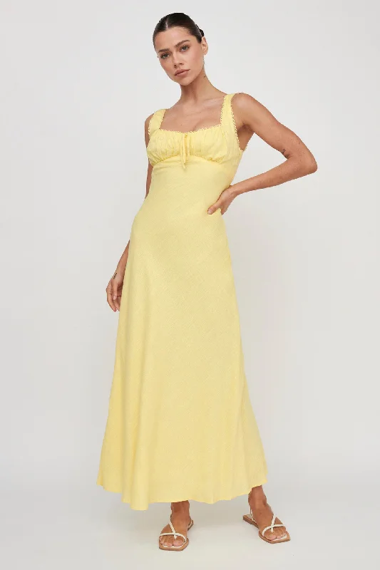Carlee Gathered Bust Maxi Dress Yellow Elegant Maxi Dress with Slit
