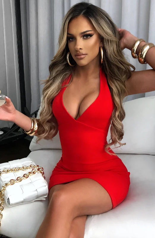 Carmella Mini Dress - Red Comfortable One-Shoulder Mini Dress
