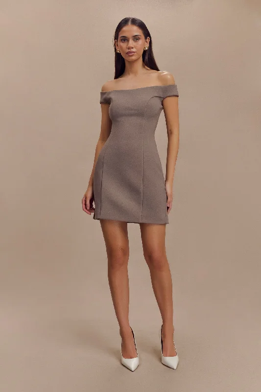 Cassidy Crepe Off Shoulder Mini Dress - Smoke Fashionable Pleated Mini Dress